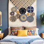 Tatuo 11 Pcs Boho Wall Basket Decor Bulrush Woven Wall Hanging Art Round Farmhouse Rustic Handmade Wicker for Summer Home, Bedroom, Living Room, Kitchen Decorations, Multi Sizes(Blue)