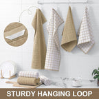 Homaxy Premium Cotton Kitchen Towels 16"x 28", Large Natural Ring Spun 390 GSM Dish Towels, Super Absorbent Terry Kitchen Hand Towels, Soft Tea Towel with Hanging Loop, Tan Check Design, 6 Pack