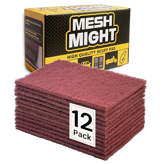 12-Pack 6"x9" Non-Woven Red Scuff Pads - Maroon P320 Aluminum Oxide Abrasive for Scouring, Sanding, Paint Primer Prep - Automotive, Auto Body, Woodworking, Surface Preparation (Maroon)
