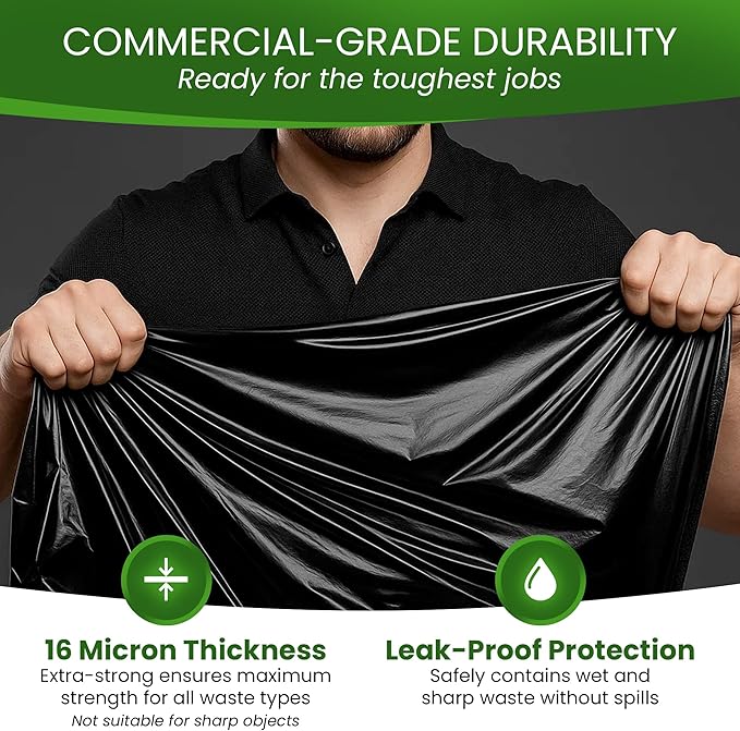 Betta 40-45 Gallon Black High-Density Trash Bags, 200 Count Box, (40x48-inch) Commercial Medium-Duty Garbage Can Liners