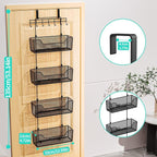 HapiRm Over The Door Organizer - Hanging Door Organizer with 4 Metal Large Capacity Baskets and Adjustable Coat Hook for Bathroom Bedroom Kitchen Pantry Closet Cabinet