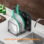 KORRTFID Kitchen Cabinet Organizer - Steel Cookware Rack, Divided Holder with 3 Slots for Skillets, Baking Tray and Chopping Board - Pan Storage (2.2 Inch Width Slots)