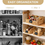 Wicker Baskets for Organizing,Pantry Baskets with Built-in Handles, Handwoven Wicker Storage Basket, Water Hyacinth Storage Bins for Shelves, 3 Pack, Natural 2 Set