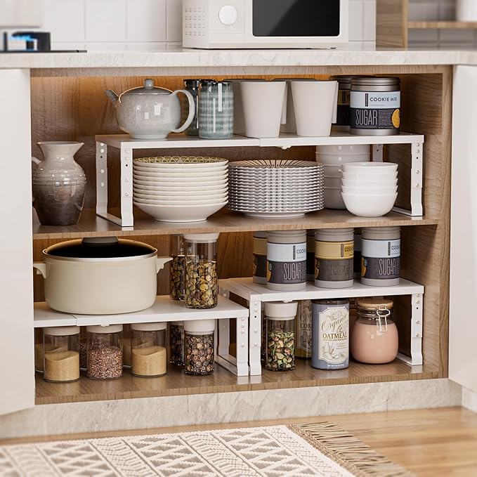 Adjustable Metal Shelving Unit, Stackable & Expendable Storage Rack for Home/Office/Kitchen, Space-Saving，Sturdy&Durable，Easy Assembly (2PACKS/Medium/White