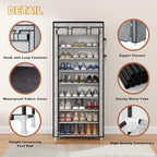 Calmootey 9 Tier Shoe Rack Organizer,Portable Shoe Shelf with Nonwoven Fabric Cover for Closet Hallway,Bedroom,Entryway, Ash Grey