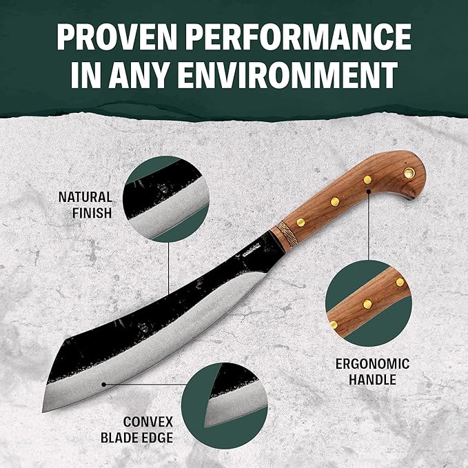 Condor Tool & Knife Mini Duku Heavy Duty Machete with Sheath, Walnut Handle - Hand Crafted Welted Leather Sheath - Camping Machete Knife - 10.5in Blade - 18.5oz