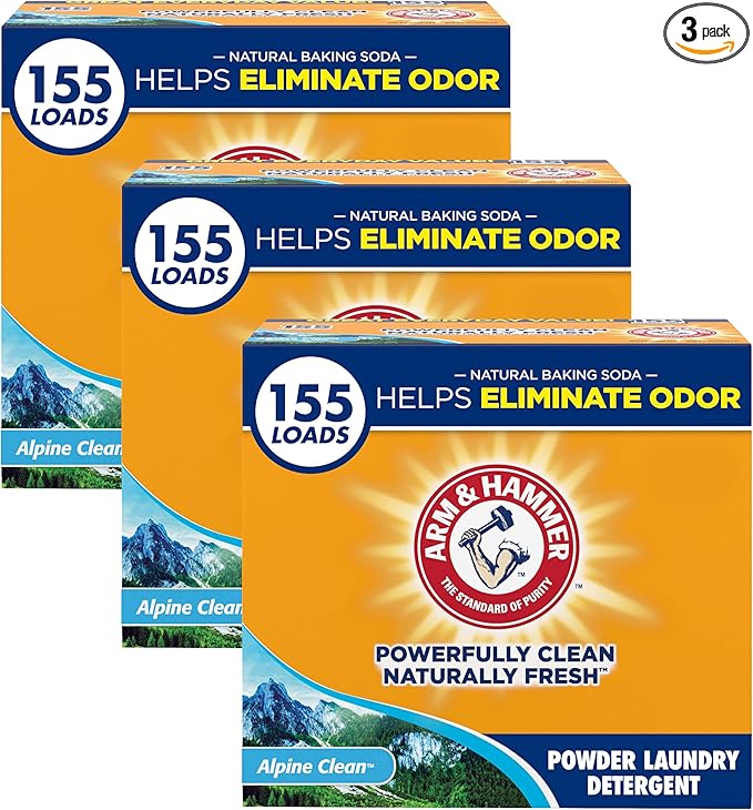 ARM & HAMMER Powder Laundry Detergent, Alpine Clean, 9.56 lb, 155 Loads (Pack of 3)