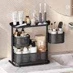 3 Tier Bathroom Counter Organizer, Rotating Countertop Vanity Storage Cabinet with Standing Shelf, Cosmetic Holder for Skincare & Makeup, Kitchen Spice Rack, Bedroom Nightstand Organizer, Black