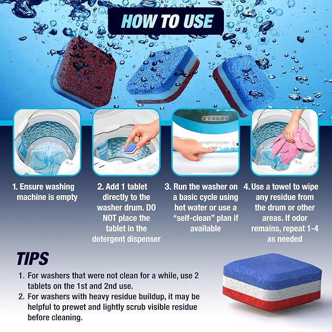 Washing Machine Cleaner Tablets Top Load 14 Pack & Dishwasher Cleaner Deodorizer Descaler Tablets 28 Pack Bundle - 1 Plus Year Supply - Septic Safe Eco Friendly Formula