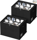 2 Pack Shoe Organizer for Closet - Shoe Storage Bins with Clear Cover, Fabric Shoe Storage Containers with Reinforced Handles, Fits up to 24 Pairs (Black, 16.5 * 12.6 * 12.2in)