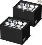 2 Pack Shoe Organizer for Closet - Shoe Storage Bins with Clear Cover, Fabric Shoe Storage Containers with Reinforced Handles, Fits up to 24 Pairs (Black, 16.5 * 12.6 * 12.2in)