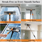 MASTERTOP 64”Window Squeegee with Extension Pole, 2-in-1 Professional Window Glass Cleaner Tool,Microfiber Cloth Window Washer Tool, Home Window Squeegee for Glass, Tile, Mirror