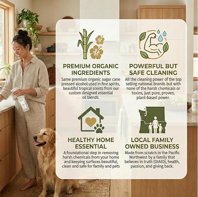Non-Toxic Kitchen Cleaner 3 Pack (Stone, Steel, Glass) - 100% Natural Organic Ingredients that Truly Perform - Light Coconut, Tea Tree & Wood Scent
