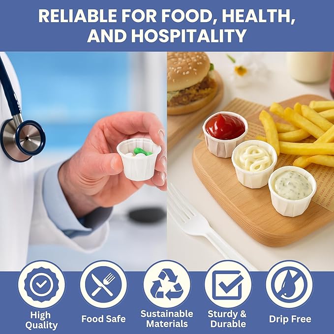 1 Oz Paper Souffle Cups (5000 Pack) Disposable Portion Cups for Ketchup, Condiments, Medicine, Pills, and Food Samples – Ideal for Home, Office, Catering, and Healthcare Use