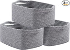 OIAHOMY Cotton Rope Baskets, Woven Baskets for Storage, Nursery Storage Baskets, Rectangle Storage Basket with Handles, Storage Baskets for Shelves, Pack of 3, Gray Variegated