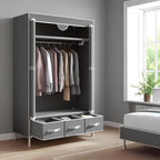 Portable Wardrobe Closet with Shelves & Drawers - Light Grey Oxford Fabric Clothes Organizer for Bedroom, Dorm Room - Waterproof, Easy Assembly No Tools Needed(35.4" x 17.7" x 67")