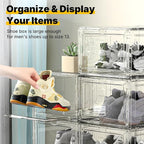 1 Pack Drop Front Shoe Box for Men’s Sneakers, Stackable Magnetic Display Case, Large Size for Up to US 13, Clear-Black Organizer – 13.5 x 10.55 x 7.5 Inches