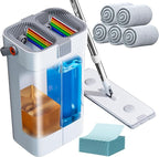 Mop and Bucket Set, Flat Mop and Bucket System, Mop Bucket with Wringer, Wall Mop with Adjustable Handle (Max 61 Inches), 5 Washable Microfiber Mop Pads