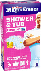 Mr. Clean Magic Eraser Sponge, Bathroom, Shower, Tub Cleaner, Soap Scum Remover, Bathroom Cleaning Supplies, Dawn Cleaning Power with Lemon Scent, Shower & Tub, 8ct