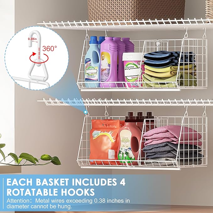 23.62” Extra-Long Under-Shelf Hanging Laundry Basket Organizer, 3-Pack Space-Saving Laundry Organizer, Fits Wire Shelving (Rod Diameter < 0.38”), Modular with Dividers for Custom Laundry Organization