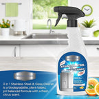 Wonderson 2-In-1 Stainless Steel & Glass Cleaner 16 Ounces - For Use On Appliances, Countertops, Sinks, Stovetops, Dishwashers, Windows, Bathrooms, Cars, & More!