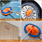 Wall Cleaner, Max 13 Ft+ Wall Mop with Long Handle, Ceiling Dust Mop with 15° Labor-Saving Elbow Extension Pole, Baseboard Duster Washer Scrubber, High Reach Window Cleaning Brush, Roof Cleaning Tool