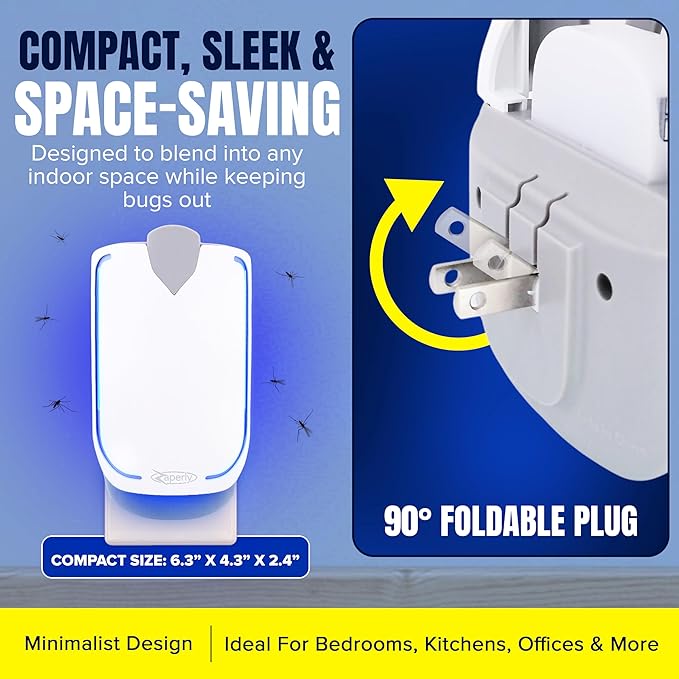 1 Fruit Fly Trap & 5 Adhesive Cartridges, Indoor Plug-in Bug Catcher, UV Light Fly Trap Captures Fruit Flies, Gnats, Houseflies, Moths, and Flying Insects for Kitchen, Bathroom, Plant Areas