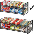2-Tier Stackable Can Rack Organizer for Pantry Shelf, Long-Size Adjustable Can Holder for Kitchen Organization,Heavy Duty Can Dispenser for Canned Food Soup Goods up to 50 in Cabinet storage, Black