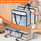 TasticTotes 8 Pack Clear Storage Bags for Comforter, Clothes & Bedding, Plastic Blanket Storage with Zipper and Handle, Moving Bags, Closet Organizer and Under-Bed Storage (90L)