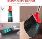 Broom and Dustpan Set with Long Handle, Heavy Dust Broom and Dustpan Combo for Home，Kitchen, Office, Pet Hair 2PCS (Black Red)