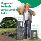 Lawn Leveling Rake,Folding 30x10 Inch Ground Plate,56 Inch Adjustable Long Handle Yard Level Tool with Curved Edge,Heavy Duty Landscaping Lawn Leveler for Grass, Golf Field, Soil Sand Dirt Spreader