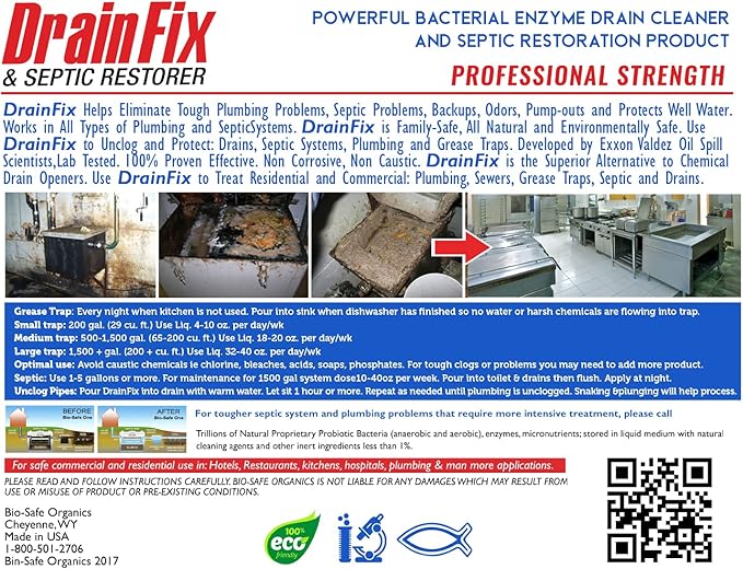 Eco-Friendly Enzyme Drain Cleaner Liquid | Fast-Acting, Safe Enzyme Formula for Septic Tank Treatment | Heavy Duty Clog Remover x Toilet, Sewer Lines, Kitchen Drains | Sewage Odor Neutralizer 5 Gallon