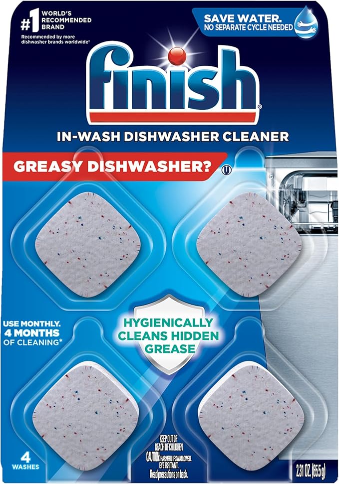 Finish Dishwasher Cleaner Tablets, Deep Cleans Hidden Grease & Grime, Fights Odors, No Extra Wash Cycle, Helps Maintain Dishwasher, 4 Month Supply, 4 Count