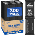 300 Pcs Ultra Thick Soft Large Body Wipes Individually Wrapped(7.87" x 9.45"),Shower Wipes for Adults Bathing No Rinse,Personal Cleansing Wipes for Travel Gym,Bulk Deodorant for Homeless.