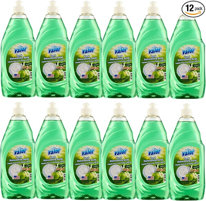 Valor Dishwashing Liquid, 25 fl oz – Dish Soap for Kitchen & Bathroom, Grease-Fighting, Gentle on Hands, Fast Rinse, Eco-Friendly Biodegradable Formula (25 fl oz (Pack of 12), Original)
