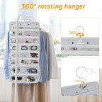 Hanging Jewelry Organizer with 50 Transparent Pockets, 360 Rotating Hanger & Secure Zipper Closure - Foldable Double Sided Jewelry Storage Bag for Earrings, Rings, Necklaces, Bracelets (Gray)