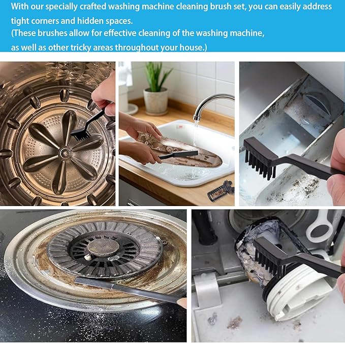 ‌Washing Machine Cleaning Brush Set - 5-Piece Crevice Cleaner & 1-Piece Drum Brush for Front Load Washer | Rubber Seal Scrubber | Tight Space Accessories