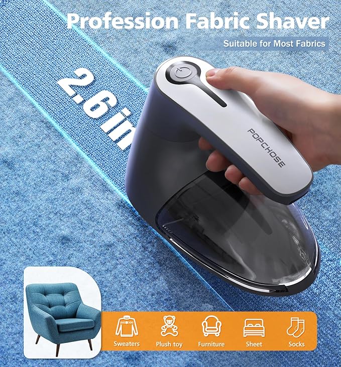 POPCHOSE Fabric Shaver for Clothing, Electric Lint Remover Sweater Shaver to Remove Pilling, Depiller for Clothes, Furniture, Couch, Fuzz with 6-Leaf Blades Extra, Electrostatic Brush