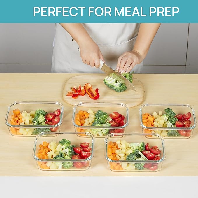 Vtopmart 5 Pack 35oz Glass Food Storage Containers with Lids, Meal Prep Containers, Airtight Reusable Lunch Container Set, Safe for Oven, Microwave, Freezer, and Dishwasher, Pink