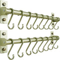 Dseap Kitchen Utensil Holder Hanger, Pot and Pan Rack Wall Mounted, Kitchen Rail with 8 Hooks for Hanging Cooking Utensils, Mugs, Spoons, Wall Mounted,Champagne Color, Pack of 2