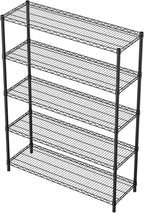 Golpart 5 Tier Adjustable Storage Shelves Heavy Duty Metal Utility Shelf 1750LBS Capacity Wire Shelving Unit Organizer Rack for Home Kitchen Garage Pantry Room 18" D x 46" W x 77" H Black