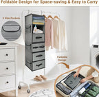 Durable 6-Tier hanging closet organizer with 5 Drawers & 3 Side Pocket,Thickened Fabric Hanging Shelves Holder with Sturdy Hook,Space-saving Storage Organization for Bedroom,Dorm,Guestroom,RV,Bathroom