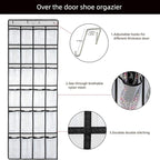 SAVERHO Over the Door Shoe Organizer, Hanging Shoe Organizer with 24 Mesh Large Pockets Door Shoe Rack Organizer for Men Women Kids Hanging Shoe Storage Bag.(White
