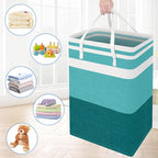 BlissTotes 3-Pack Laundry Basket, Freestanding＆Waterproof Laundry Hamper, Collapsible Tall Clothes Hamper with Easy Carry Handles for Clothes, Towels in the Family and Dorm,Gradient Green,75L