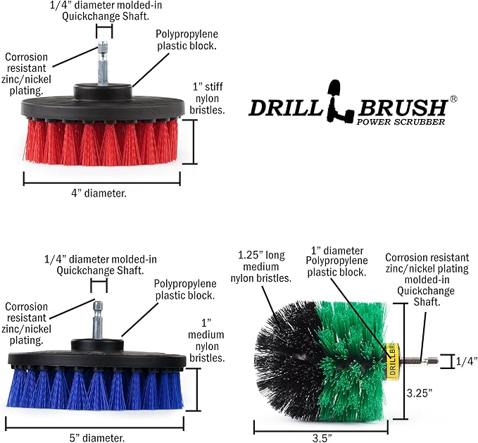 Variety Multi-Pack Drill Brush Attachments for Cleaning Car, Truck, Carpet, Boat, Bathroom, Kitchen, Grill, Griddle - Drill Brush for Car Detailing Kit - Grill Cleaning Kit - Grilling Accessories