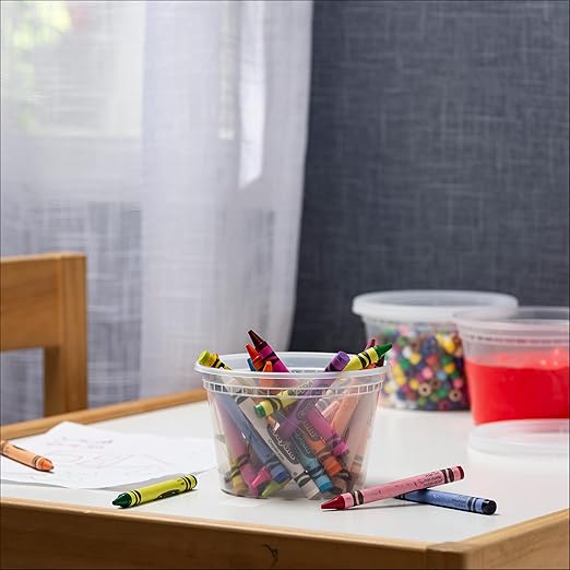 Stack Man [48 Sets - 16 oz. Plastic Deli Disposable Food Storage Containers with Airtight Lids