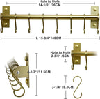 Dseap Kitchen Utensil Holder Hanger, Pot and Pan Rack Wall Mounted, Kitchen Rail with 8 Hooks for Hanging Cooking Utensils, Mugs, Spoons, Wall Mounted, Champagne Color