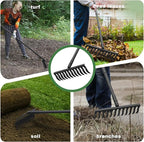 60" Bow Rake 12 Tines Metal Head Rakes with Adjustable Handle, Thatch Rake for Gathering Thatch Loosening Soil Leveling Lawn Farming Land