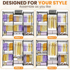 Extra Large Clothes Rack, Heavy Duty Clothing Rack for Hanging Clothes, Freestanding Clothing Rack Closet, Adjustable Metal Garment Rack, Portable Closet 76.4"W x 15.7"D x 68.5"H, Hold 792 lbs, Black