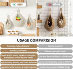 Boho Wall Hanging Fruit Baskets for Kitchen 3 Pack Woven Produce Holder with 6 Pcs Strong Hooks Vegetable Hanging Basket for Organizing Teardrop Home Wall Potato Onion Storage, White